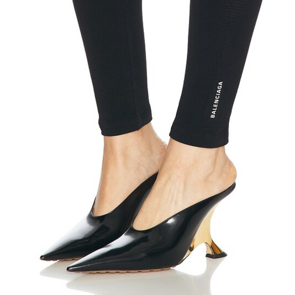 NEW! Bottega Veneta Black and Gold Rocket Heel Mules Size 7